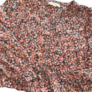 LOFT  Ann Taylor Women's XL Floral Tiered Shirtdress Gray pink Ditsy Floral